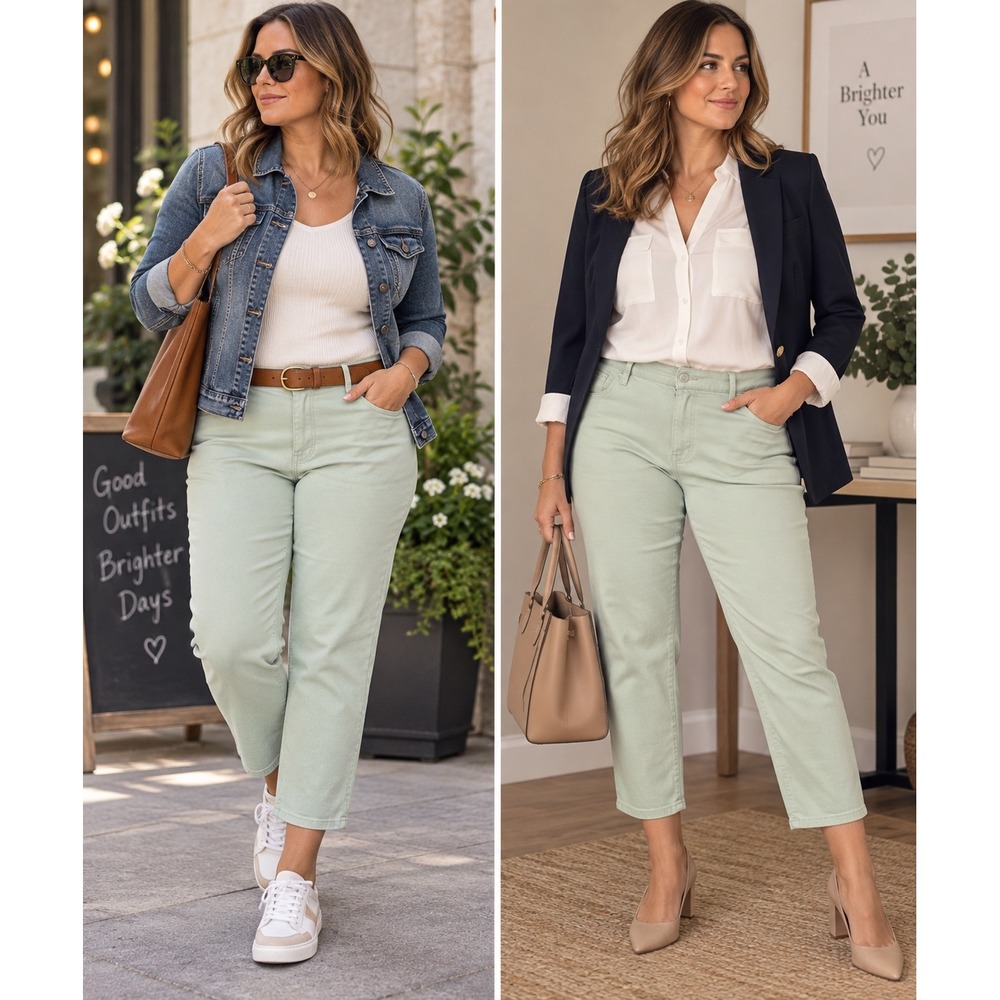 Ann Taylor Pants Sage Green Curvy Fit Cotton Blend Casual Size 14